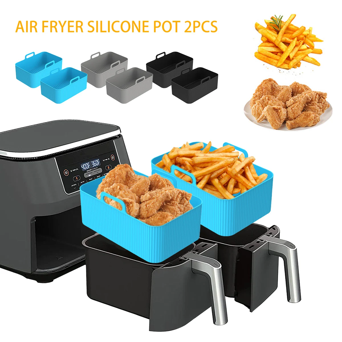Air Fryer Silicone Pot Liner - 2 قطعة مقلاة الهواء سيليكون بطانة