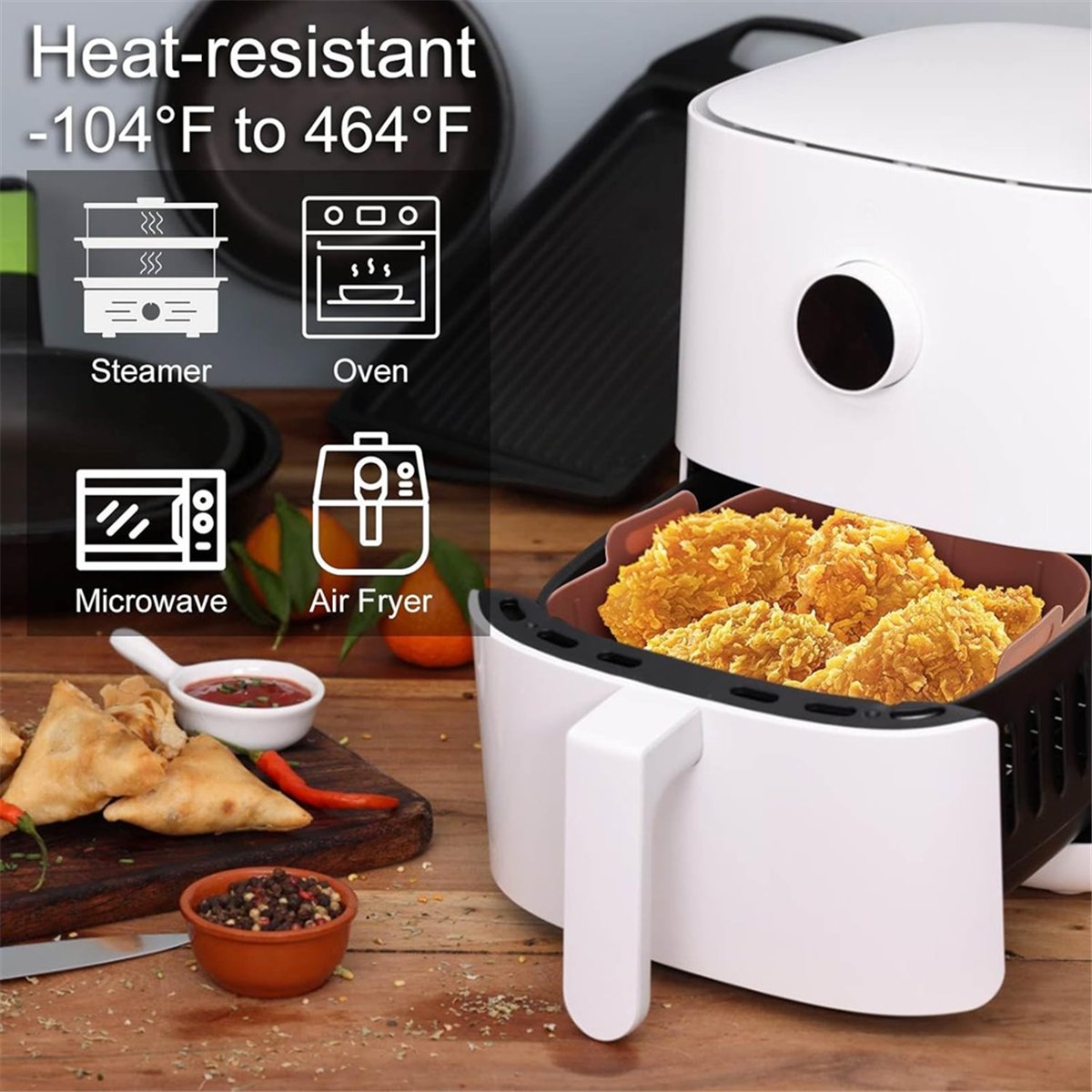 بطانات سيليكون مربعة الشكل للق - مراجعة Air Fryer Silicone Pot Liner وسعره